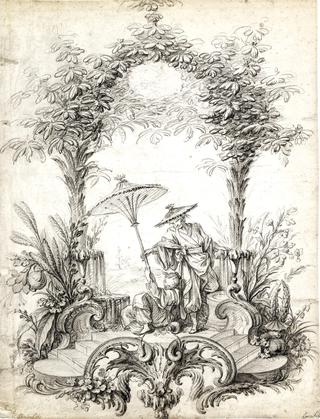 A Chinoiserie Composition, a Seated Girl Holding a Parasol and a Man in a Hat