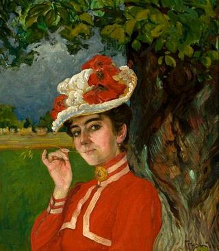 Woman in Red Dress and Hat