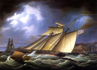 An Armed Topsail Schooner in Stormy Weather