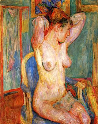 Female Nude Sitting on a Blue Chair