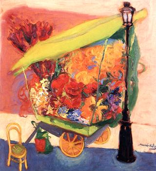 Flower Cart near a Streetlight