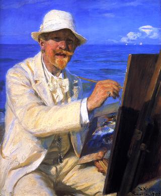 Self-Portrait, Sitting by His Easel at Skagen Beach