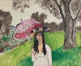Woman with a Pink Umbrella