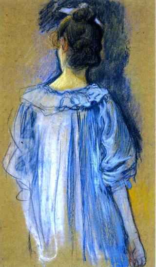 Woman in Blue seen from Behind