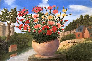 Large Vase of Flowers in a Landscape