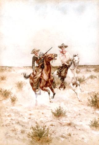 Two Cowboys on Horseback