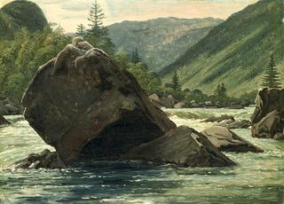 A Jutting Rock in the Rapids (Fos med fremragende klippestykke)