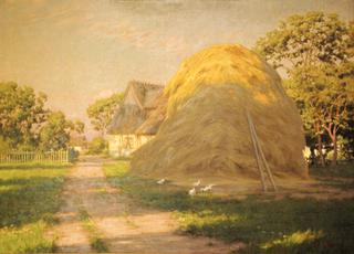 Farm with haystack