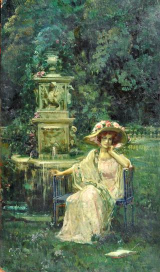 Woman by the Garden Fountain