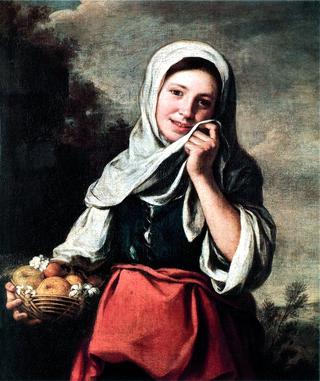 Girl with fruits and flowers