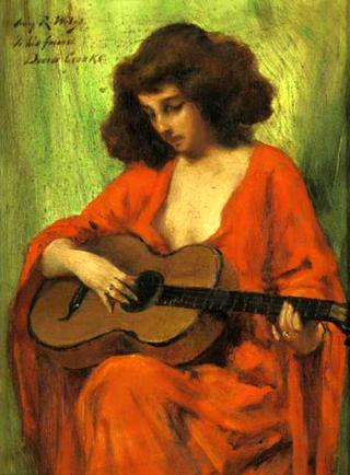Lady In Red Playing A Guitar