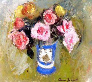 Still Life with Pink Roses in a Blue Vase