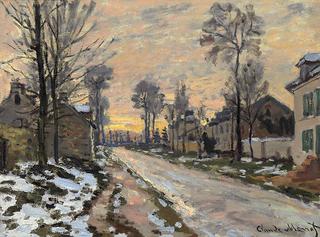 Road at Louveciennes, melting snow, setting sun