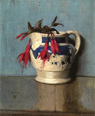 Fuchsias in a Blue and White Jug