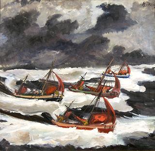 Fishing Boats in Rough Sea