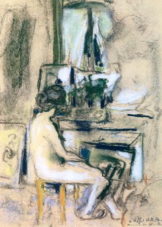 Nud Seated in front of the Fireplace