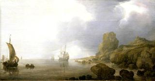 Ships Becalmed on a Rocky Coast