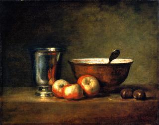 Three Apples, Two Chestnuts, Bowl and Silver Goblet