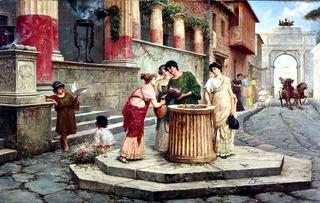 Pompeians gathered at a well