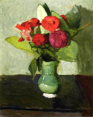 Bouquet of Flowers in a Green Vase