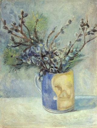 Blue Mug with Willow Blossoms