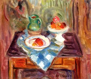 Still LIfe with Green Pitcher and Plate of Fruit