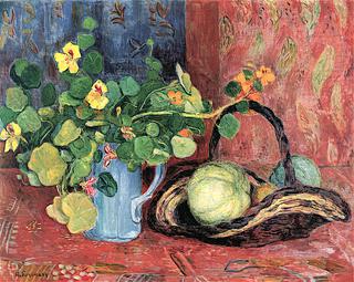 Still Life of Nasturtiums with Melons in a Basket
