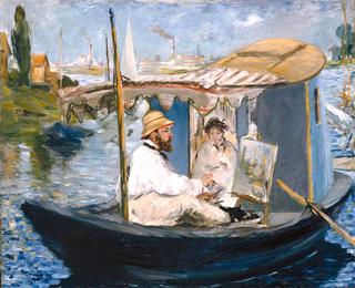 克劳德·莫内在阿根泰尔的船上画室画画
