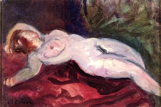 Woman on a Couch, Lying Down and Looking Away