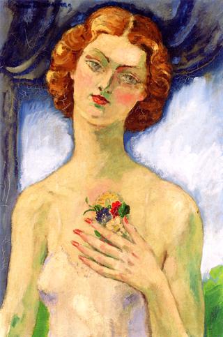 Young Woman with Bouquet of Flowers