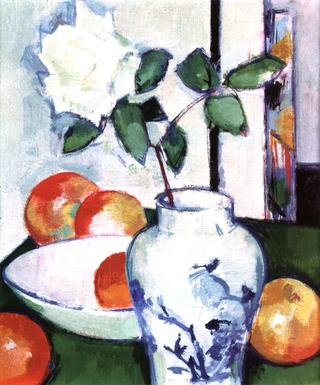 Still Life: Apples and a White Rose in an Oriental Vase