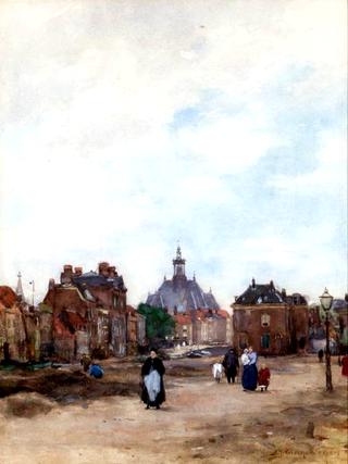 Stadsgezicht Den Haag met de Nieuwe Kerk
