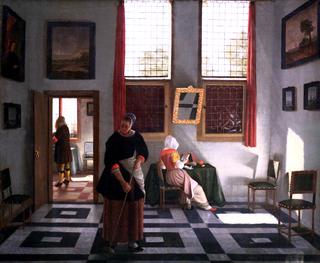 Interior with Painter, Woman Reading and Maid Sweeping