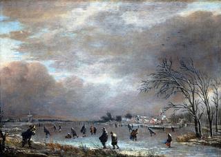 Winter Landscape with Skaters on a Frozen River