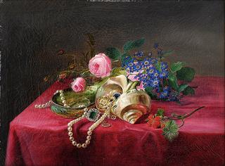 Still Life with Flowers, Shells and Jewelry