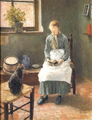 A Reading Girl with a Cat