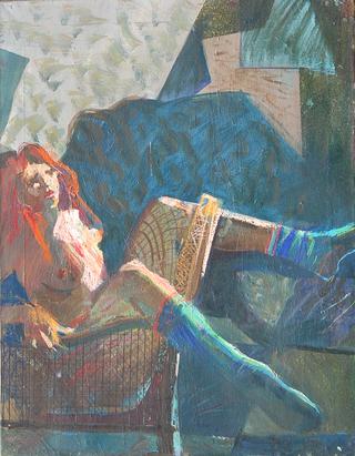 Nude with blue stockings