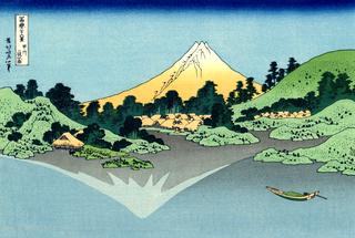 Mount Fuji reflects in Lake Kawaguchi, seen from the Misaka Pass in Kai Province