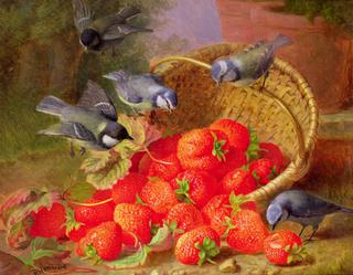 Still Life, Strawberries and Bluetits