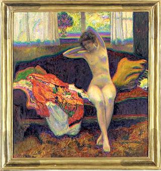 Seated Nude on Sofa