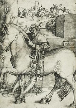 A Groom Bridling a Horse