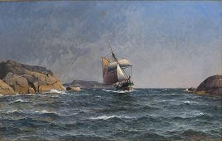 Sailing ship at the rocky coast
