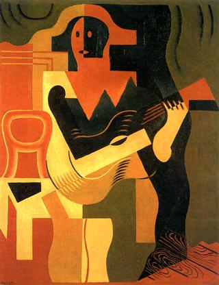 Seated Harlequin with Guitar