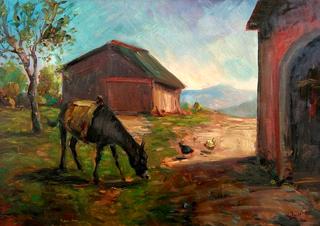 Donkey with Hens