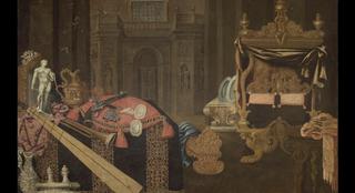 Classical ewers, a statue, musical instruments, mirrors and other objects