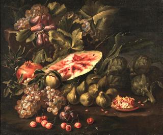 Still Life with Fruits, Watermelon and Grapes