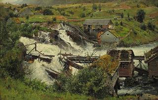 Sawmill on a river in Norway
