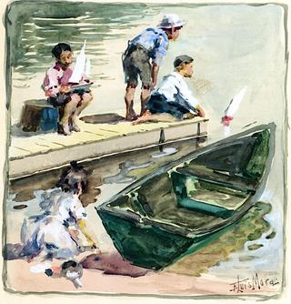 Children with Pond Boats