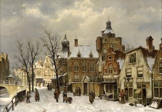 Dutch city view in winter