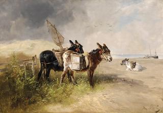 Beach Scene with Donkeys